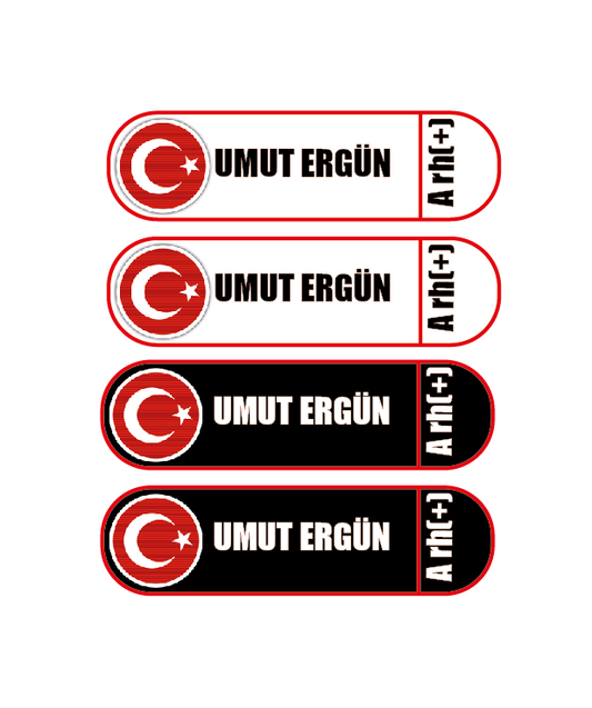 Kişiye Özel Kan Grubu, İsimlik 3D Sticker Seti (2 Adet)